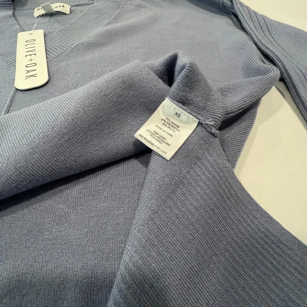 Olive & Oak V-Neck Sweater in Dusty Blue - Picture 1 of 4